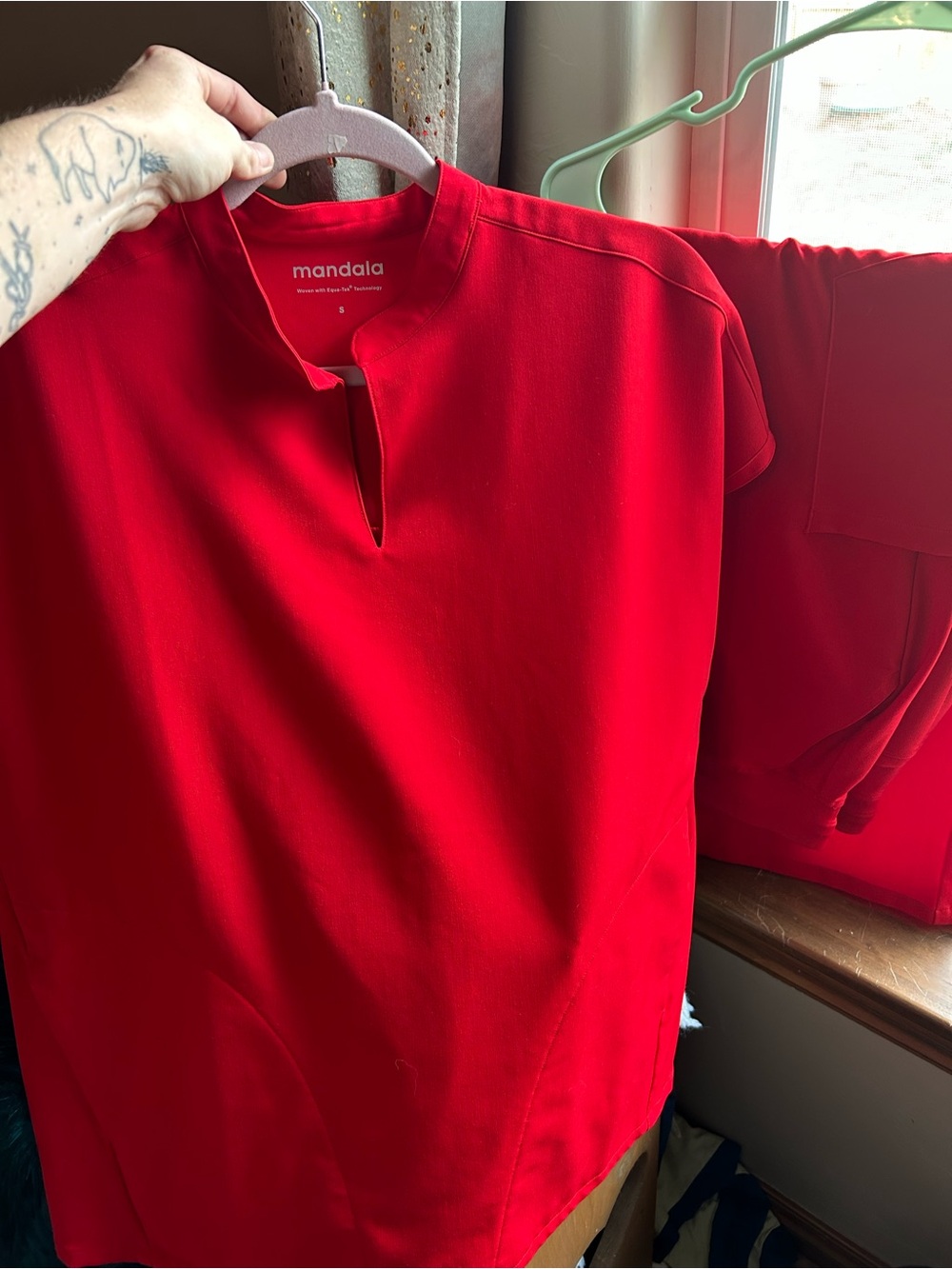 Mandala Women's Red Short-Sleeve Polo with Notch Collar